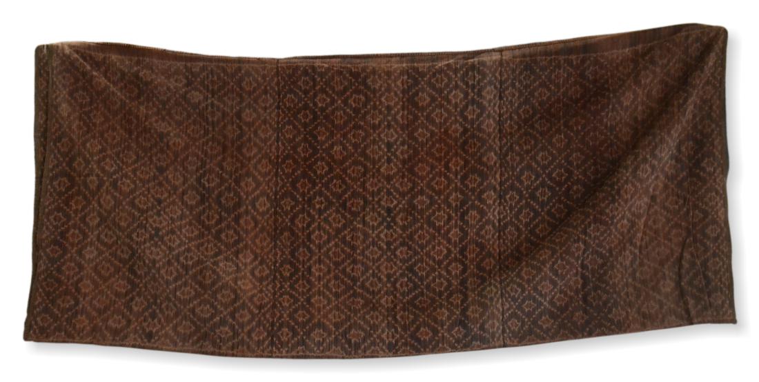 Finely Woven Indonesian Cotton Sarong: Finely woven Indonesian geometric dyed all cotton sarong in antiqued rust wash. 64" x 29"