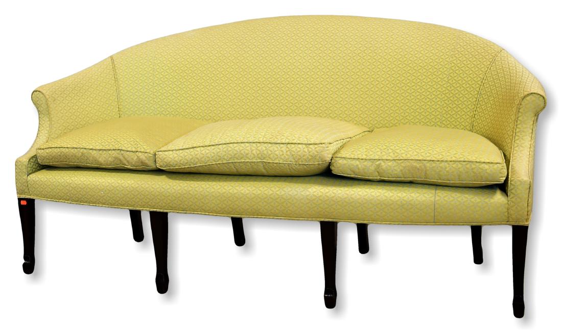 Georgian Hepplewhite sofa with rounded top: Georgian Hepplewhite sofa with rounded top, square tapered legs with spayed feet, 80"l x 40"h