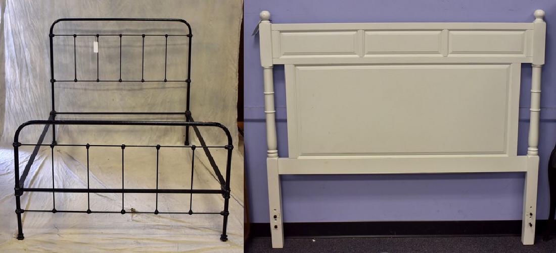 Double Black iron bed, White paneled headboard: Double Black iron bed, Queen size white paneled headboard, iron bed headboard 50"h x 53"w