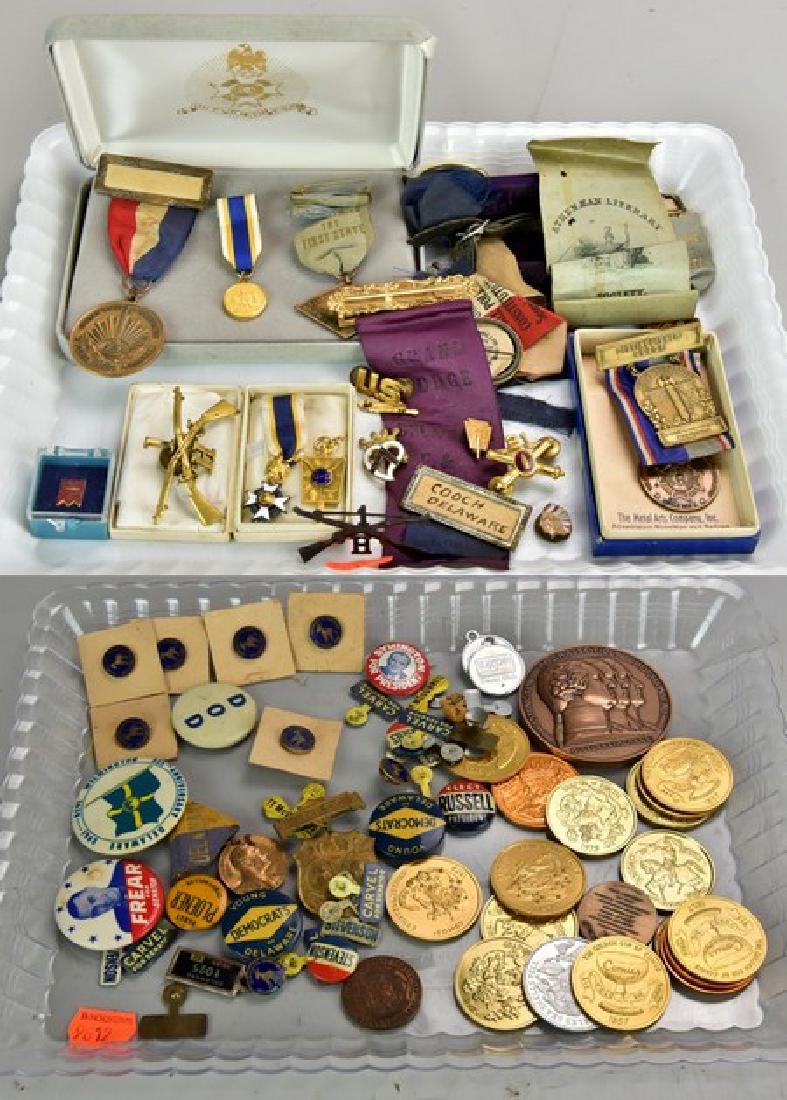 Large Lot of Political & Organization Pins: Large lot of political & organizational pins, buttons and medallions,National Society of Sons of the American Revolution, Masons, 75th Anniversary Battle of Gettysburg Blue and Gray Reunion, Universit