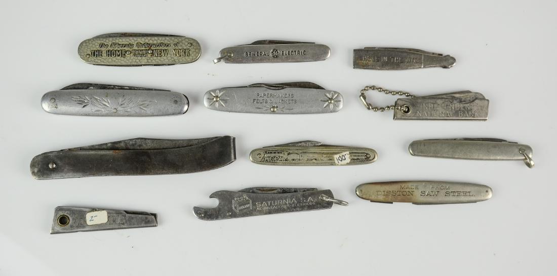 (12) Metal Pocket Knives: (12) Metal Pocket Knives Including Advertising, Schrade, Walden,Railroad, Imperial, Allen Cutlery