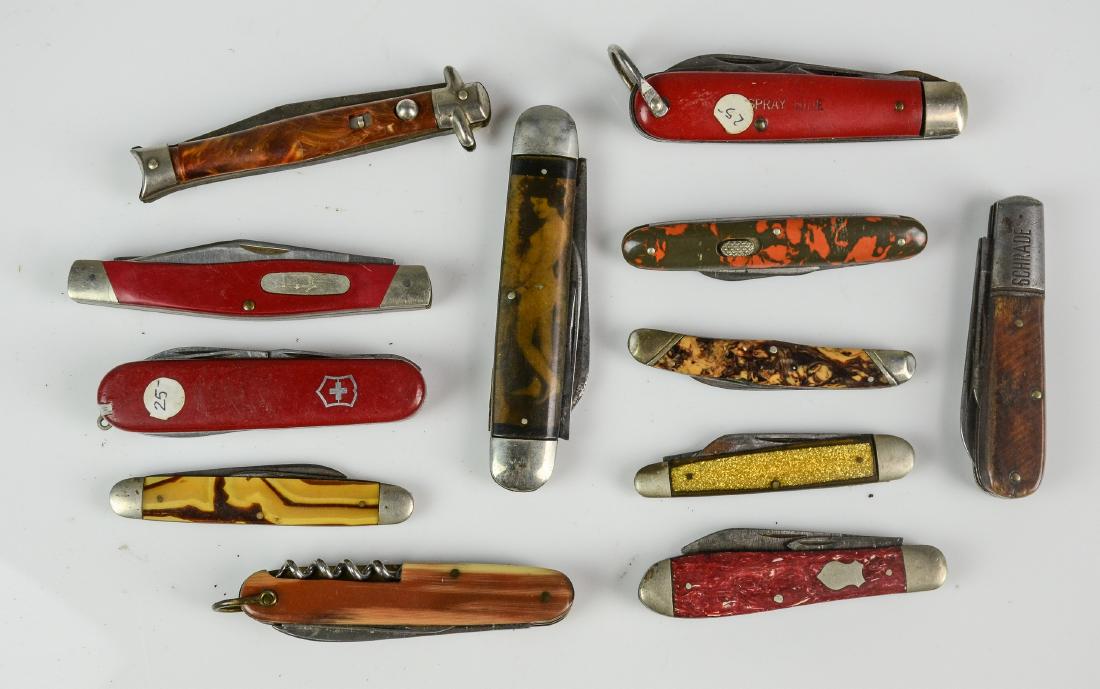 (12) Pocket Knives: (12) Pocket Knives Including Crown Cutlery, Flylock, Buck, Ulster, Schrade, Victorinox