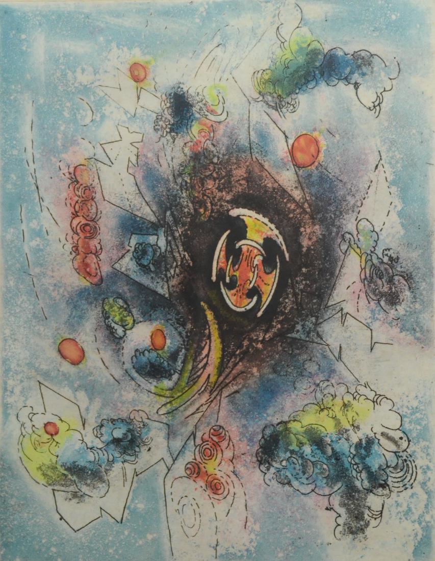Roberto Matta Surrealist Etching "Le Conmer": Roberto Matta (Latin American, 1911-2002) Surrealist etching "Le Conmer", etching with aquatint, pencil signed, edition 83/100, 19-1/2" x 14-7/8" plate, framed 29-1/4" x 24-1/4", good condition with f