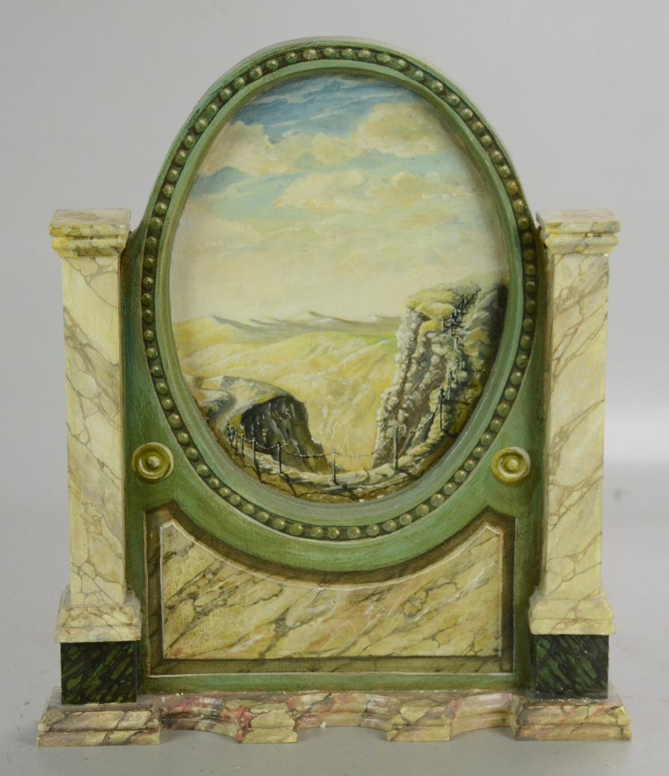Vitek Kruta Landscape Painting w/Faux Painted Frame: Vitek Kruta, 20th C. Czech, landscape painting w/faux painted frame, oil on board, wood frame with faux marbleized finish,signed "V.J.P. Kruta 2004", 16-1/2" x 14-1/4" x 2-1/4", very good condition