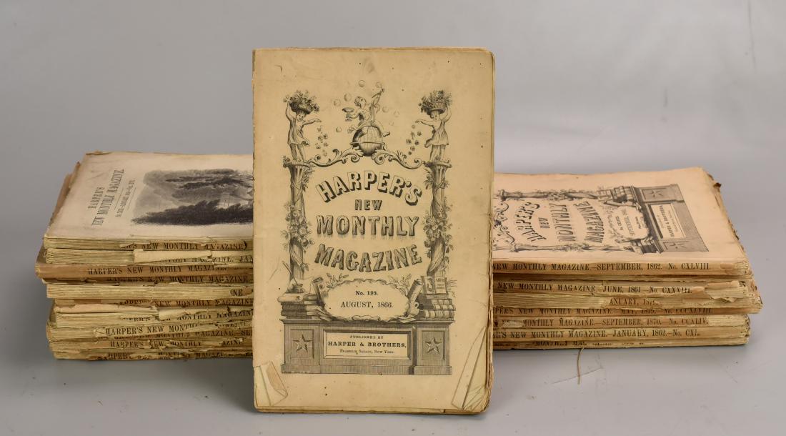 Lot of Harpers Monthly Magazines, 1858-1879: Lot of (21) Harpers Monthly Magazines, 1858-1879