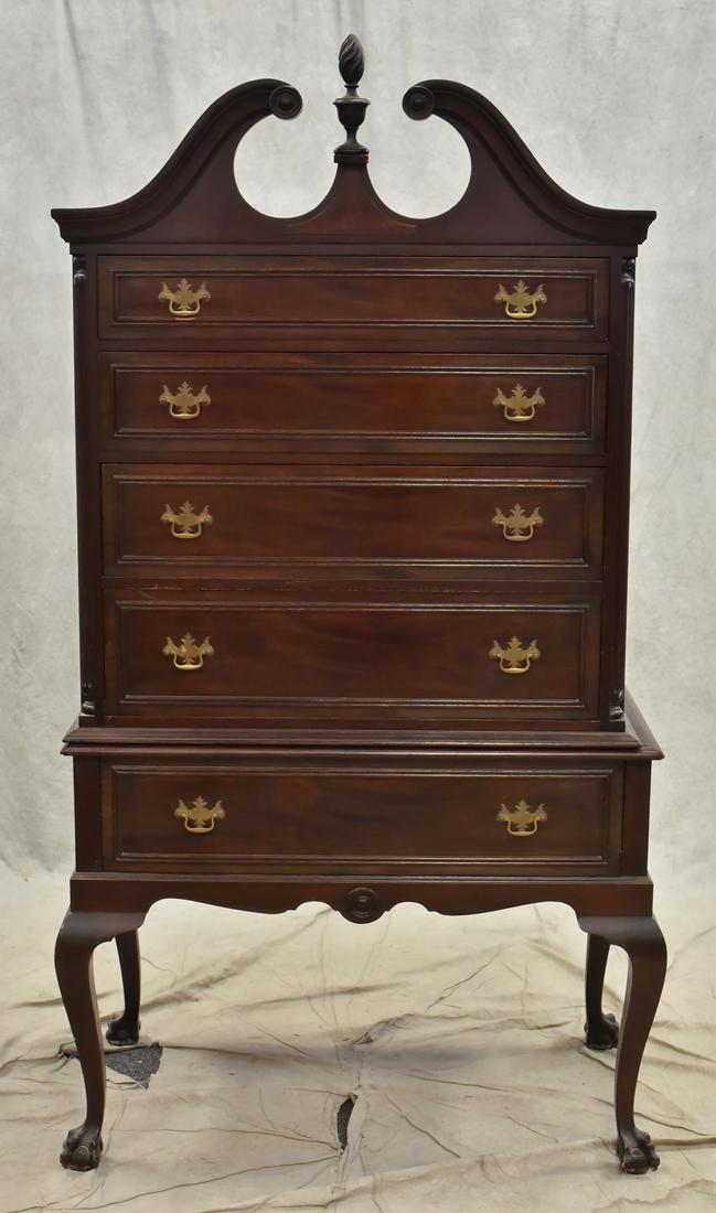 Mahogany Chippendale style highboy: Mahogany Chippendale style highboy, 71" hx 38" w x 22" d