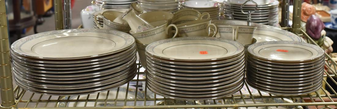 (66) Pcs Lenox Charleston Dinnerware: (66) Pcs Lenox dinnerware, Charleston pattern, c/o 12 dinner plates, 12 salad plates, 12 B&B plates, 12 teacups, 12 saucers, oval platter, butter, 2 shakers, tidbit, pie server