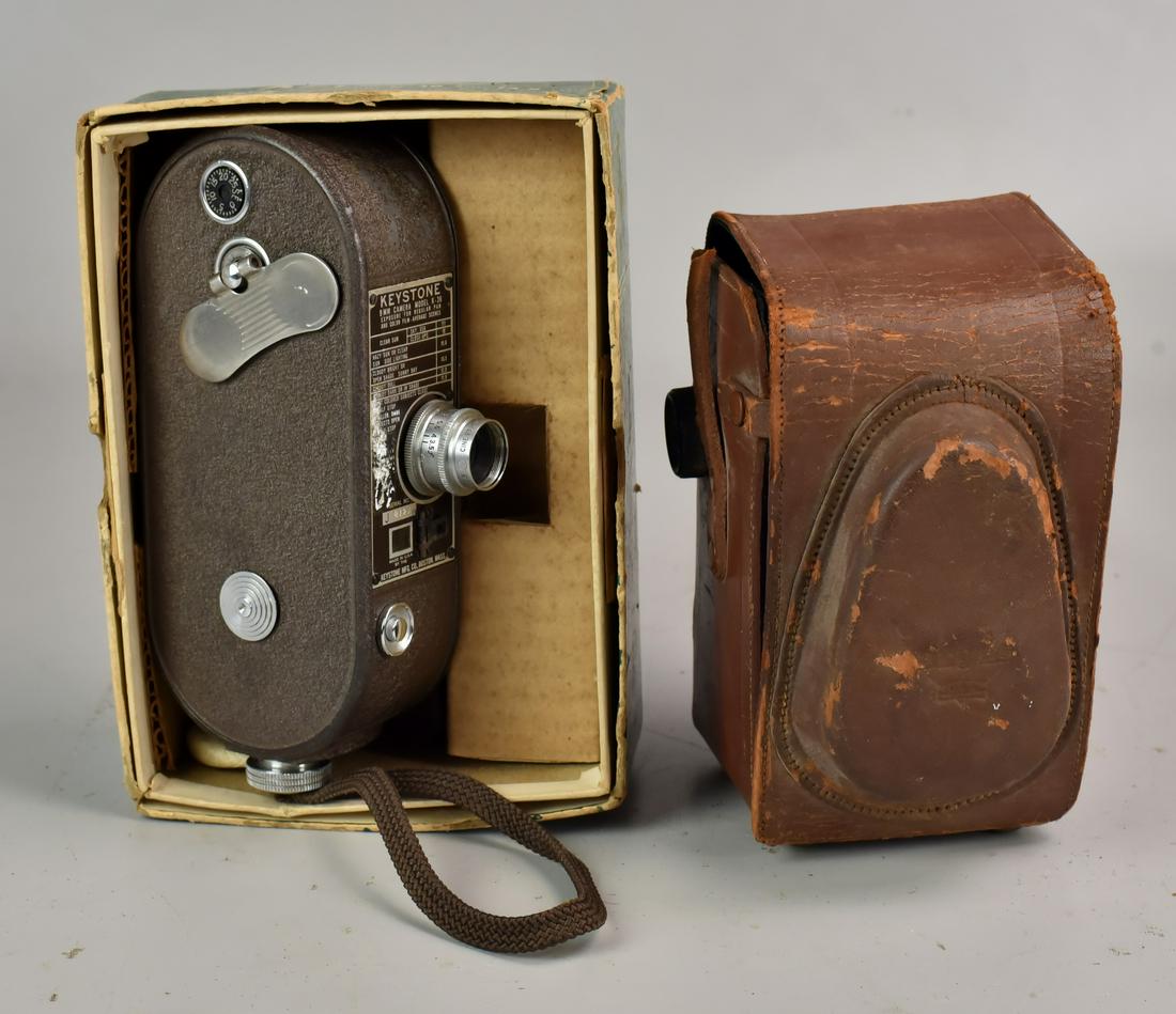 (2) Cameras: (2) Cameras, c/o Argus Argoflex Model E twin lens reflex camera with leather case & instruction book, Keystone 8mm Movie Camera Model K-36 with f3.5 lens with original box