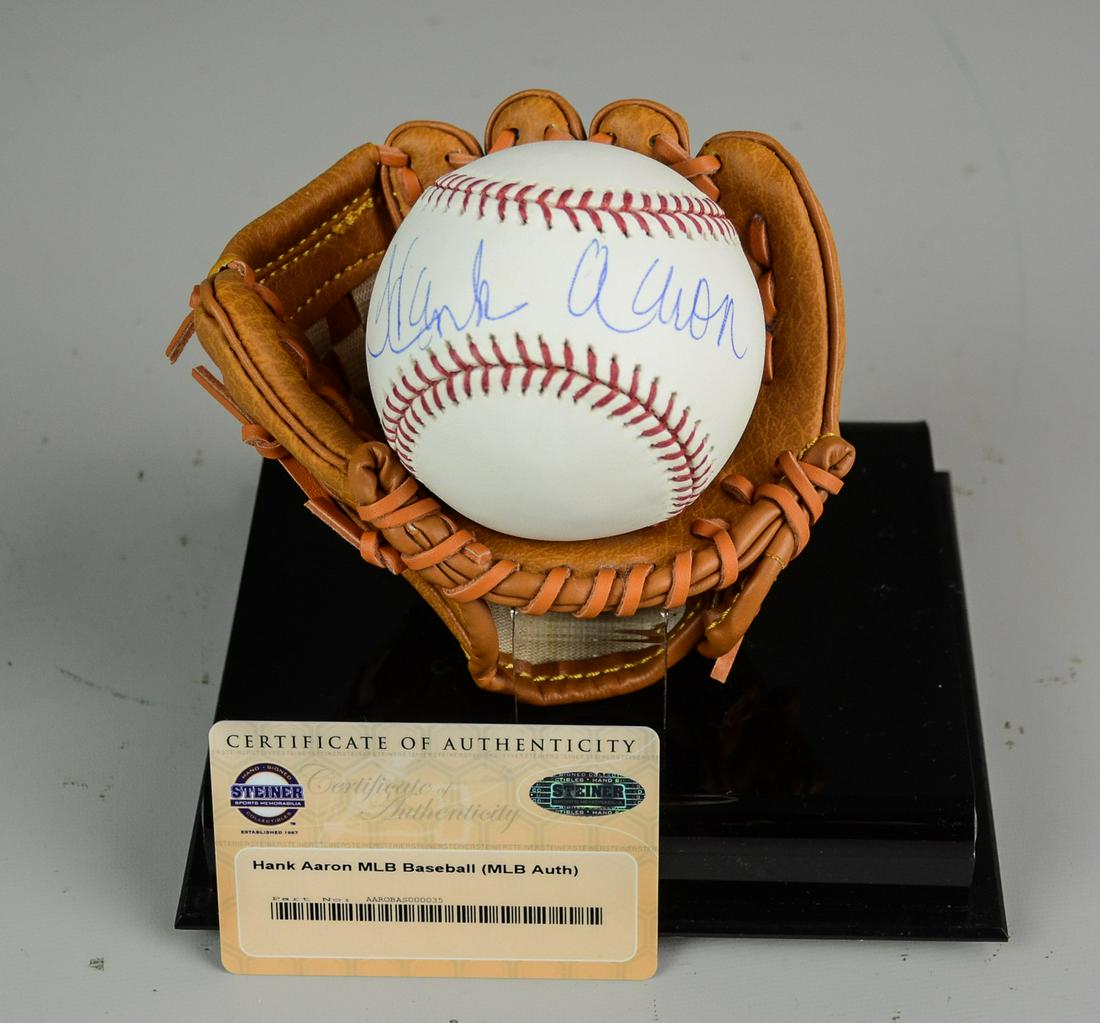 Hank Aaron autographed MLB baseball with case: Hank Aaron autographed MLB baseball with case, Steiner cert