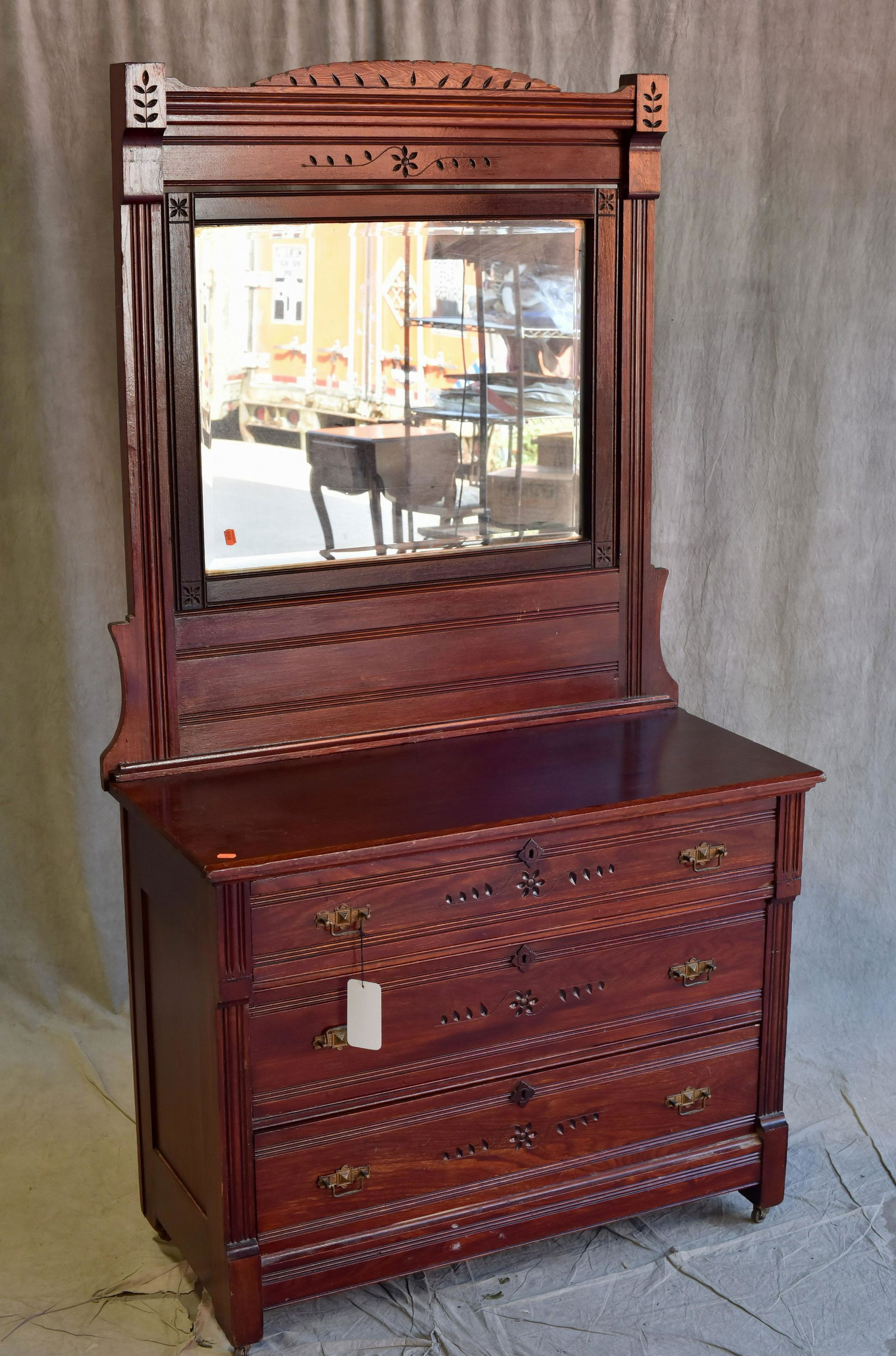 Walnut Eastlake Victorian chest w/ mirror (1 of 1)