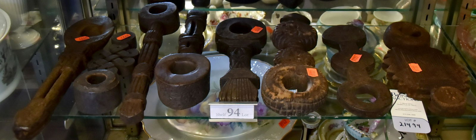 Shelf #94 - (8) Antique Wood Butter Churns (1 of 1)