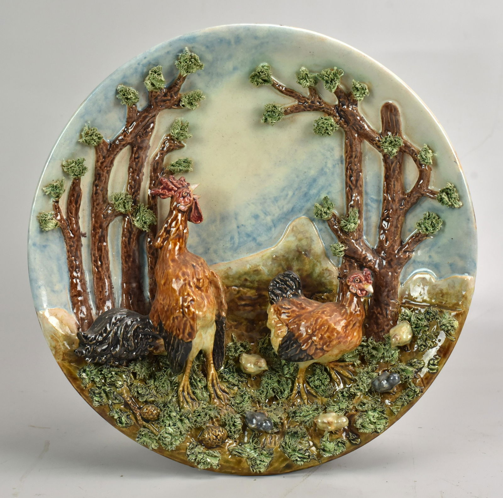 Early 20th C. Palissy ware with Roosters (1 of 2)