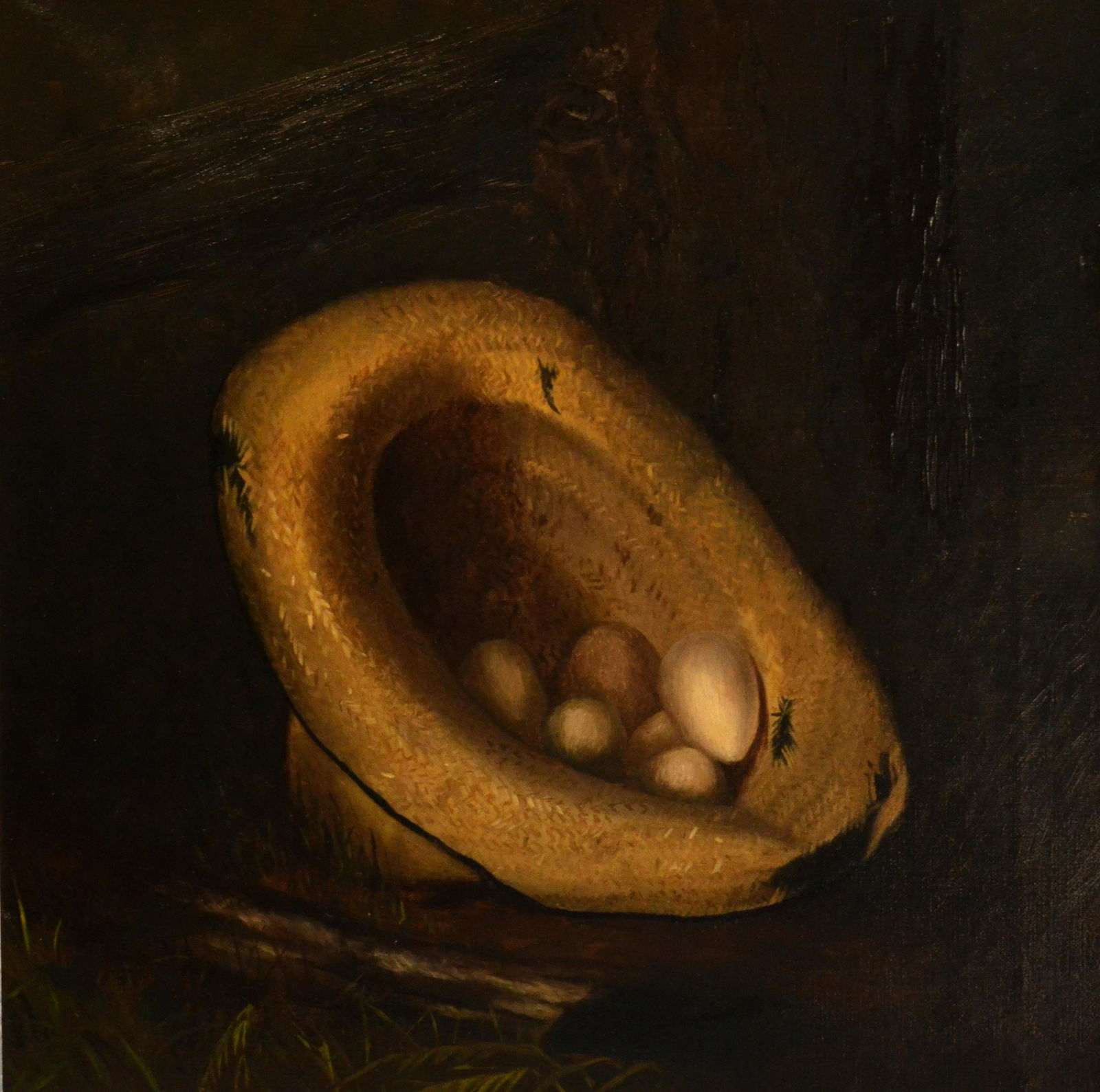 19th C. Painting "Straw Hat with Eggs" (1 of 3)