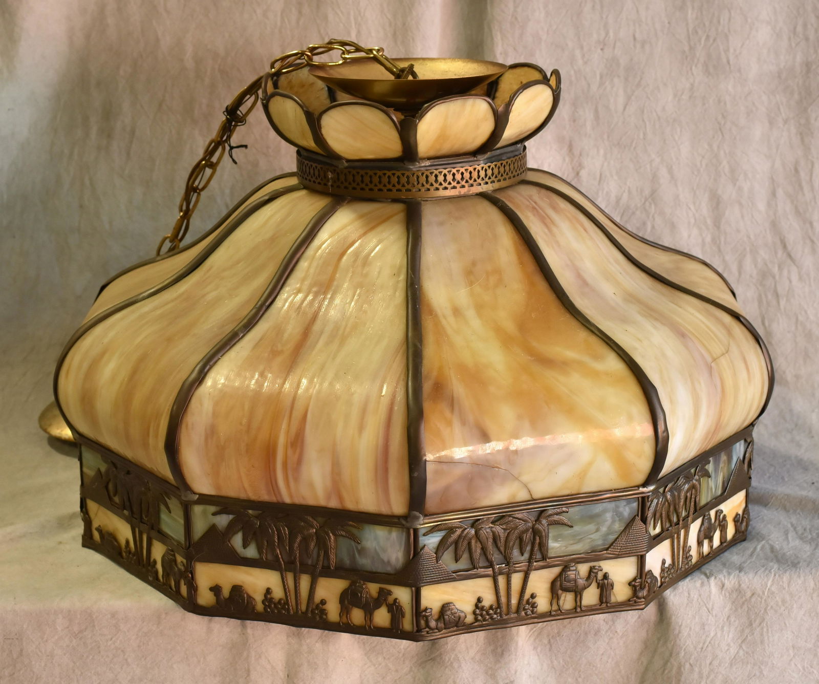 Leaded glass Serpentine caramel hanging light (1 of 2)