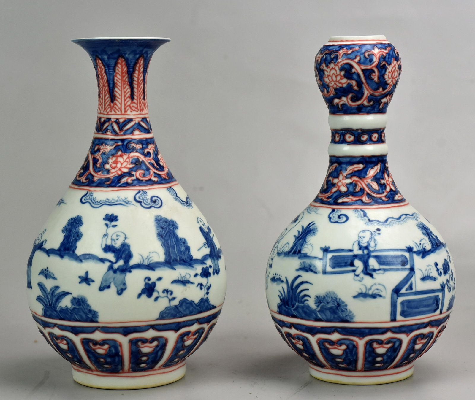 (2) Chinese Porcelain Blue, White & Red Vases (1 of 3)