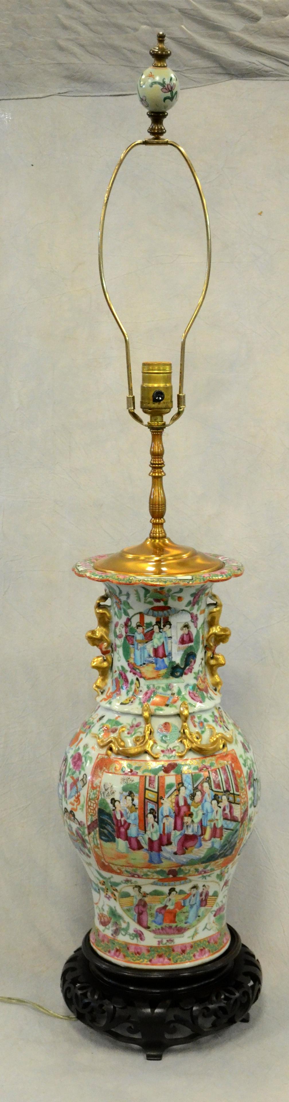 Chinese porcelain Mandarin pattern vase mounted as a (1 of 2)