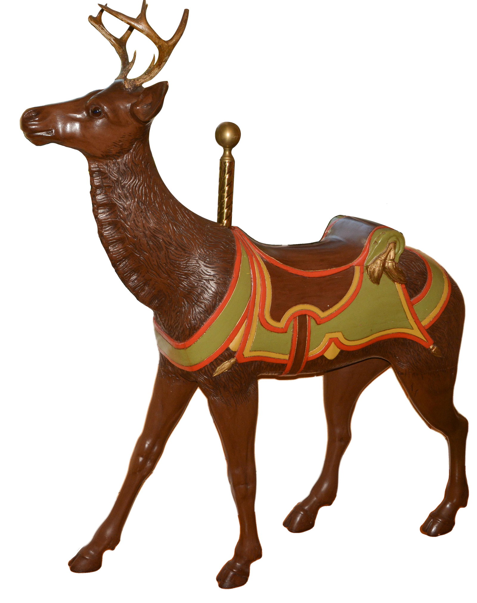 E. J. Morris carousel strolling deer, 60"H, c 1900: E. J. Morris carousel strolling deer, 36" chest to rump, 60"H, c 1900, restored