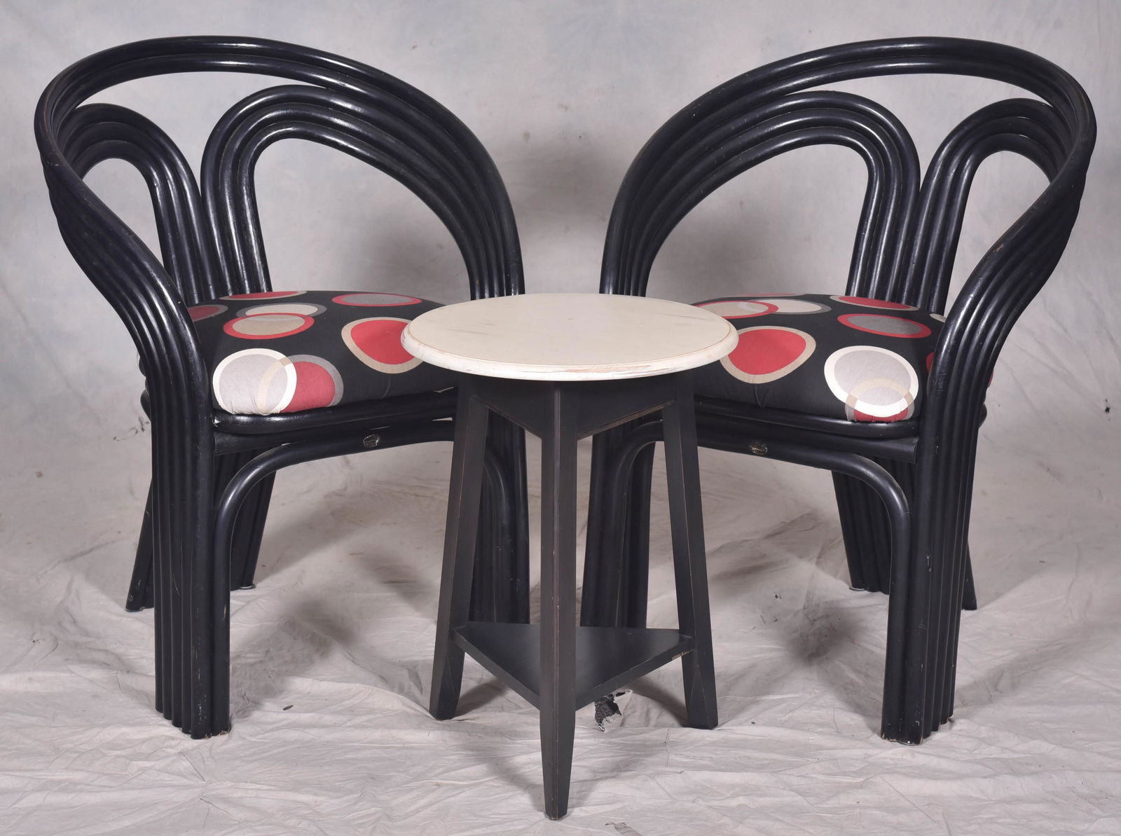 Pair Modern Design bentwood armchairs by Pier 1: Pair Modern Design bentwood armchairs by Pier 1, along with Ethan Allen ebonized two tier table, chairs 32-1/2" h, seat height 20-1/2" h