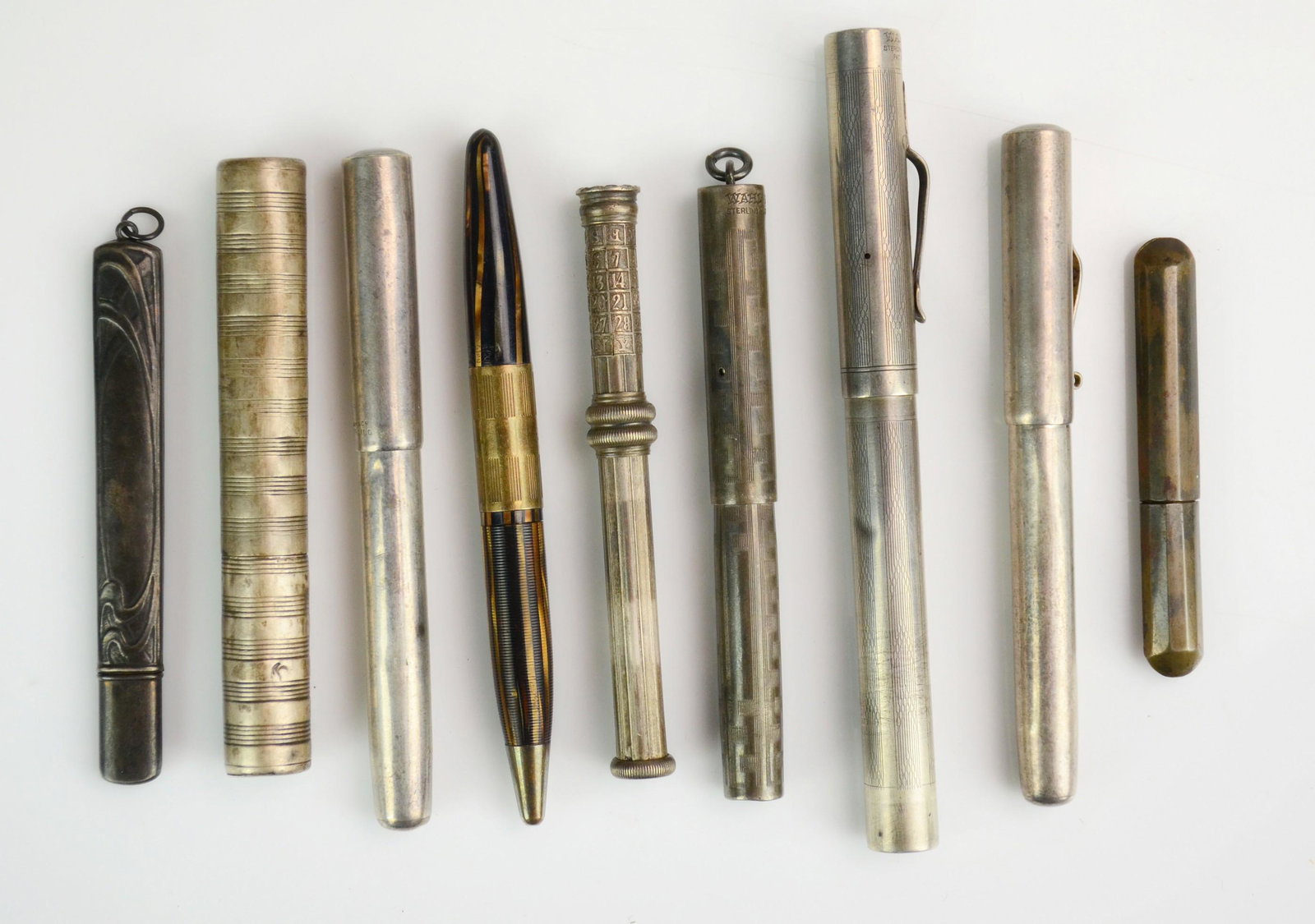 Sterling Silver Pens and Accessories: (4) Sterling Silver Pens Including Tiffany Pen (Engraved with Persons Name) and Some with 14K Gold Tips, Various Writing Accessories Including Pencil Lead Holders and Pen