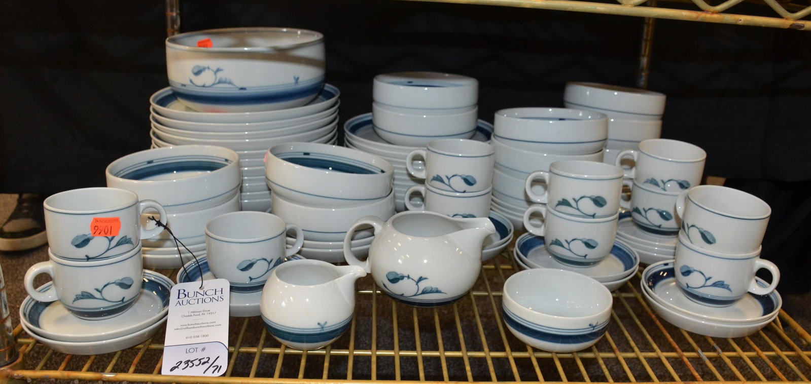 (71) Pcs B&G Corinth Dinnerware: (71) Pcs Bing & Grondahl dinnerware, Corinth pattern, c/o 11 dinner plates, 10 salad plates, 11 B&B plates, 12 soup bowls, 11 teacups, 12 saucers, round serving bowl, 2 creamers, sugar