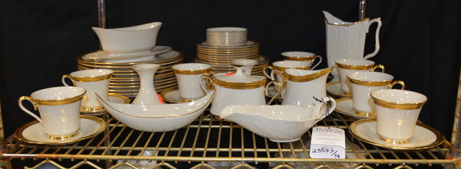 (44) Lenox Aristocrat Dinnerware with Extra (12) Lenox: (44) Piece Lenox Aristocrat Dinnerware Including (10) Dinner Plates, (10) Salad Plates, (8) B and B Plates, (8) Teacups, (8) Saucers, (1) Sugar, (2) Creamer, (12) Pieces of Misc Lenox Including: (7) S