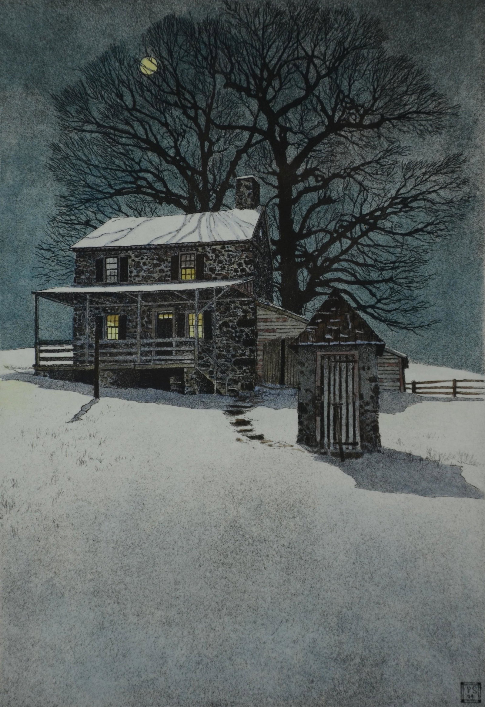 Peter Sculthorpe Signed Etching "A New Year": Peter Sculthorpe (American, b. 1948) PA artist, signed etching "A New Year", pencil signed "P. Sculthorpe", edition 4/10, 9-3/4" x 6-5/8" plate, framed 20" x 16-5/8", excellent condition
