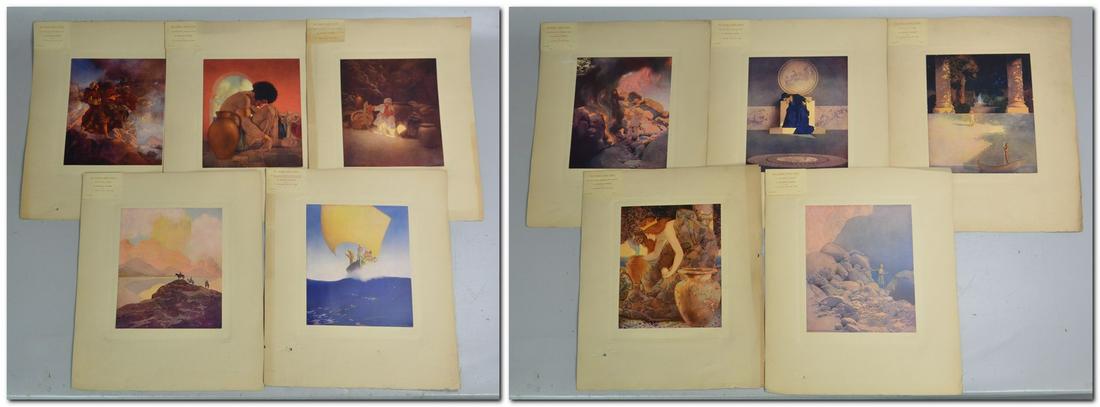Maxfield Parrish (10) Arabian Nights Folio Prints: Maxfield Parrish (20) Arabian NIghts folio prints, offset color lithograph mounted on large backing sheets, title cards, 11-1/8" x 9" prints, backing sheets 20" x 16", some minor marks on prints, tatt