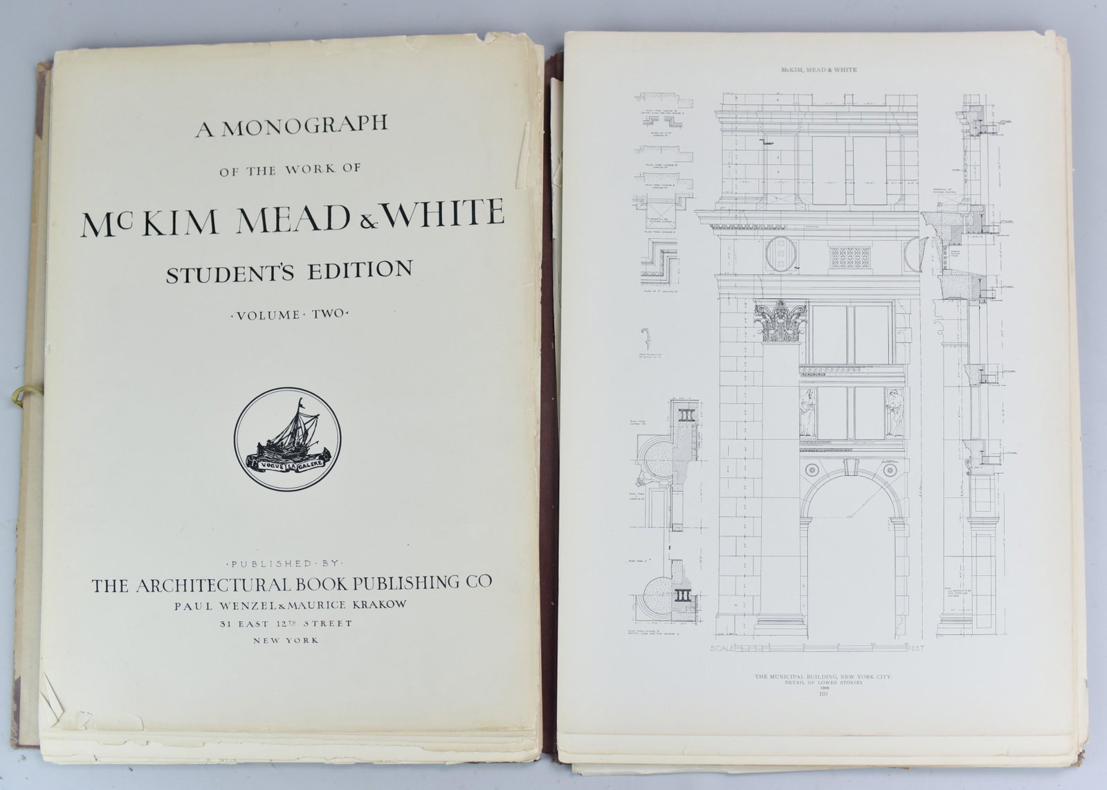 Partial Folio, "A Monograph of the Work of McKim Mead &: Partial Folio of Volume Two only, with 48 of 66 total plates. The "Monograph of the Work of McKim Mead & White" (Architectural Book Publishing Co, New York 1925) showcases the masterful work of the fi