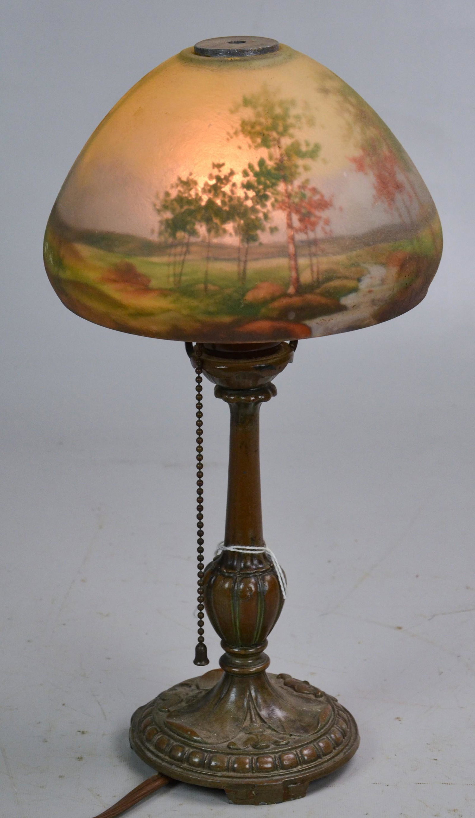 Reverse Painted Pairpoint Style Boudoir Lamp: Reverse Painted Pairpoint Style Boudoir Table Lamp (13-1/2" h)