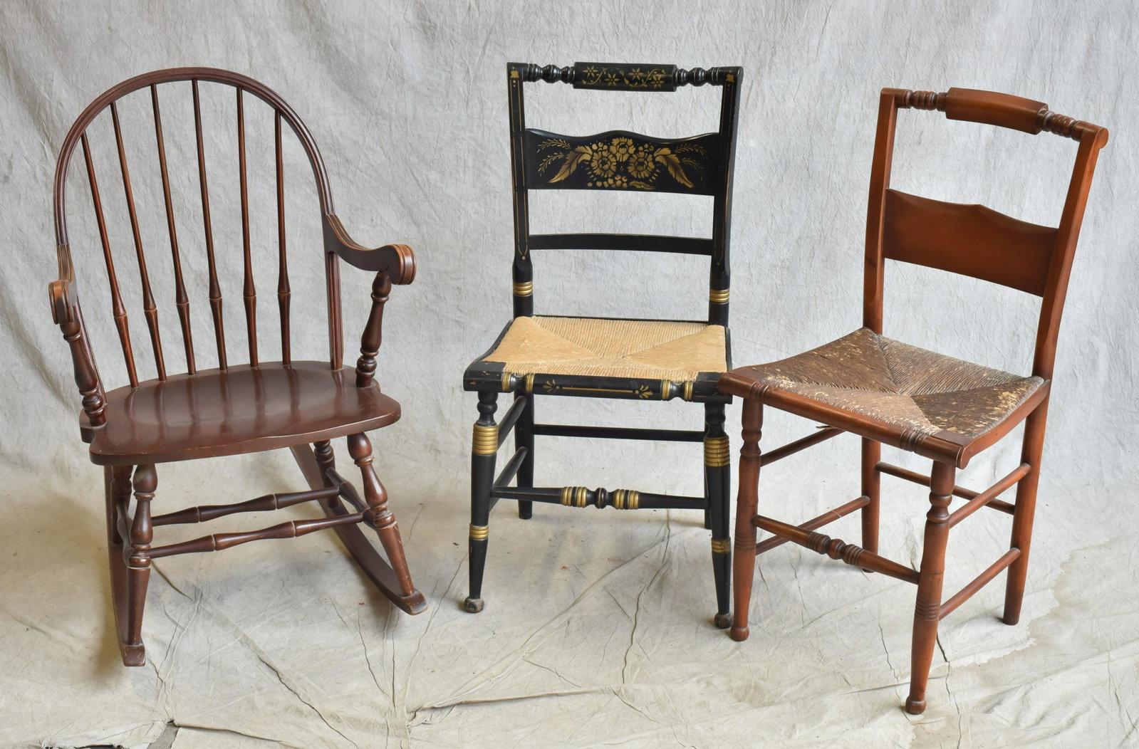 lot of 3 chairs: lot of 3 chairs, Windsor rocker, 2 federal style side chairs, tallest 40" h