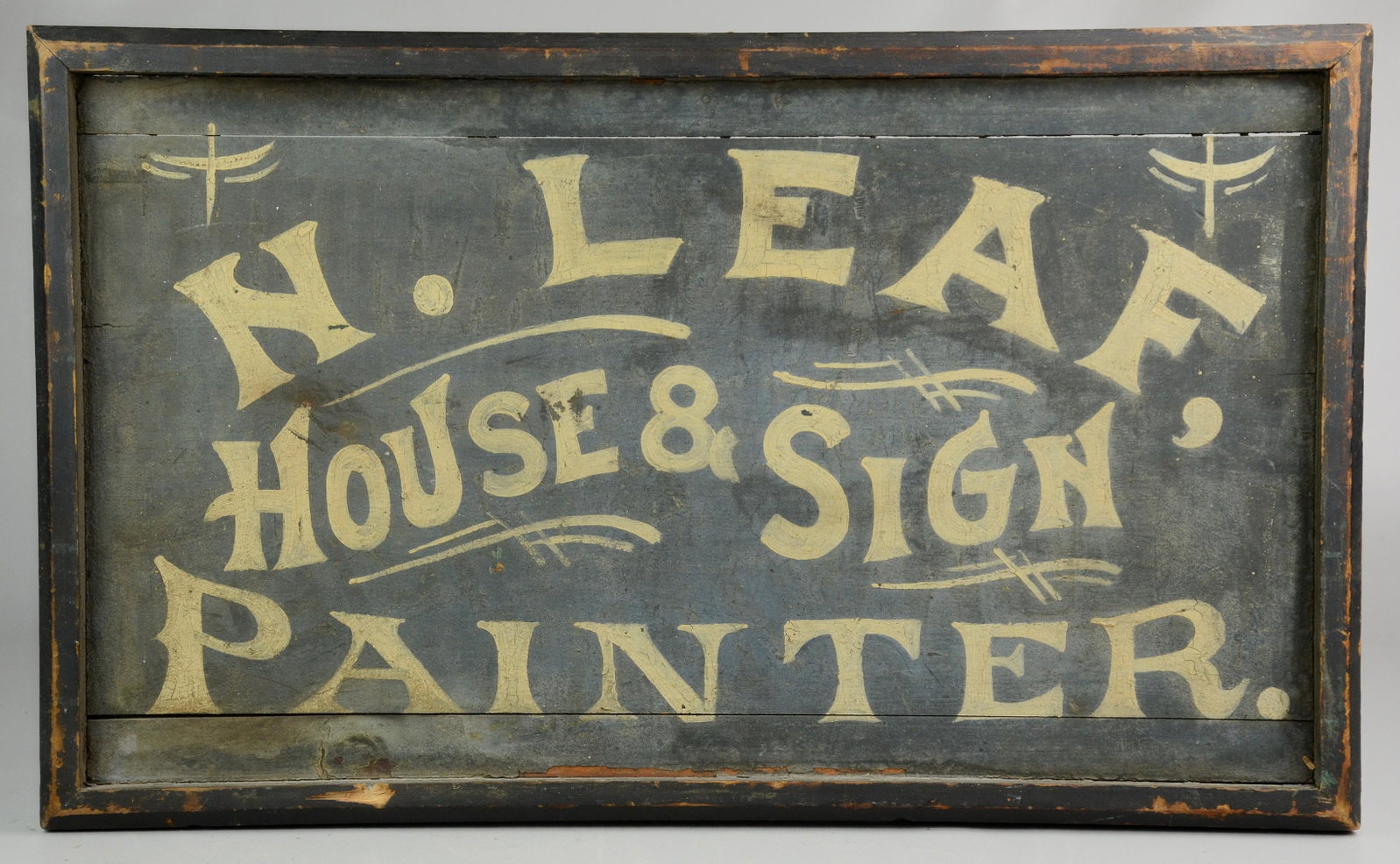Painted wood trade sign, N. Leaf House and Sign Painter: Painted wood trade sign, N. Leaf House and Sign Painter, 15-3/4" x 26"