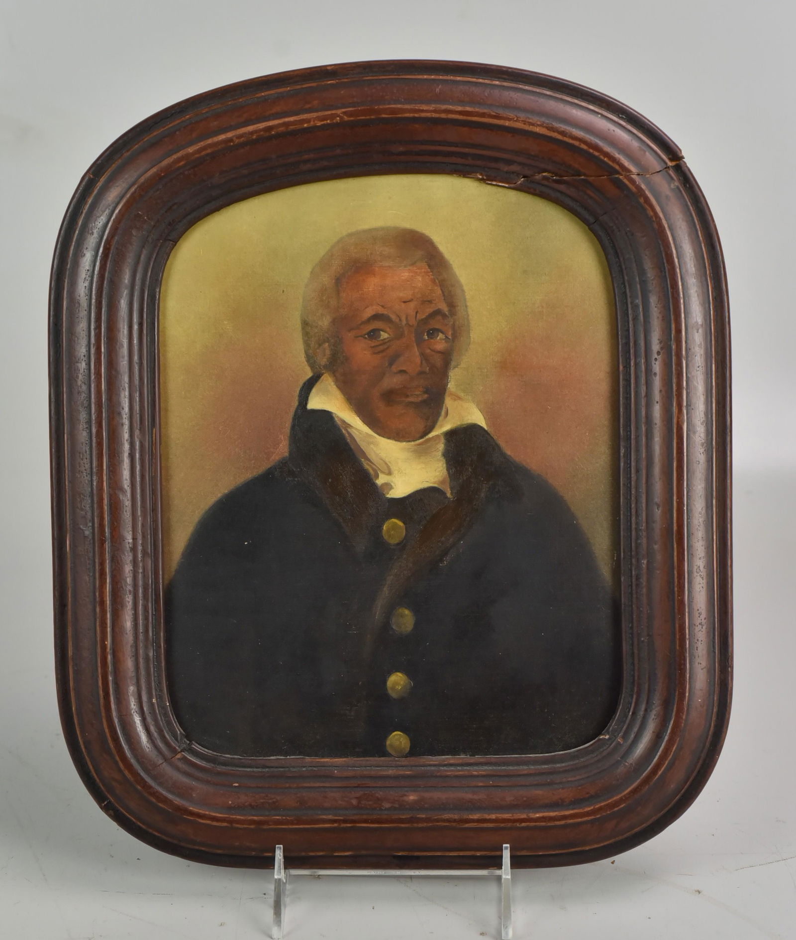 Jacquelyn Trone, 20th c, folk portrait on tin: Jacquelyn Trone, 20th c, folk portrait on tin, Thomas Jefferson Freedman, 1810, Boston, MA, in a Victorian frame, 13" x 11" overall