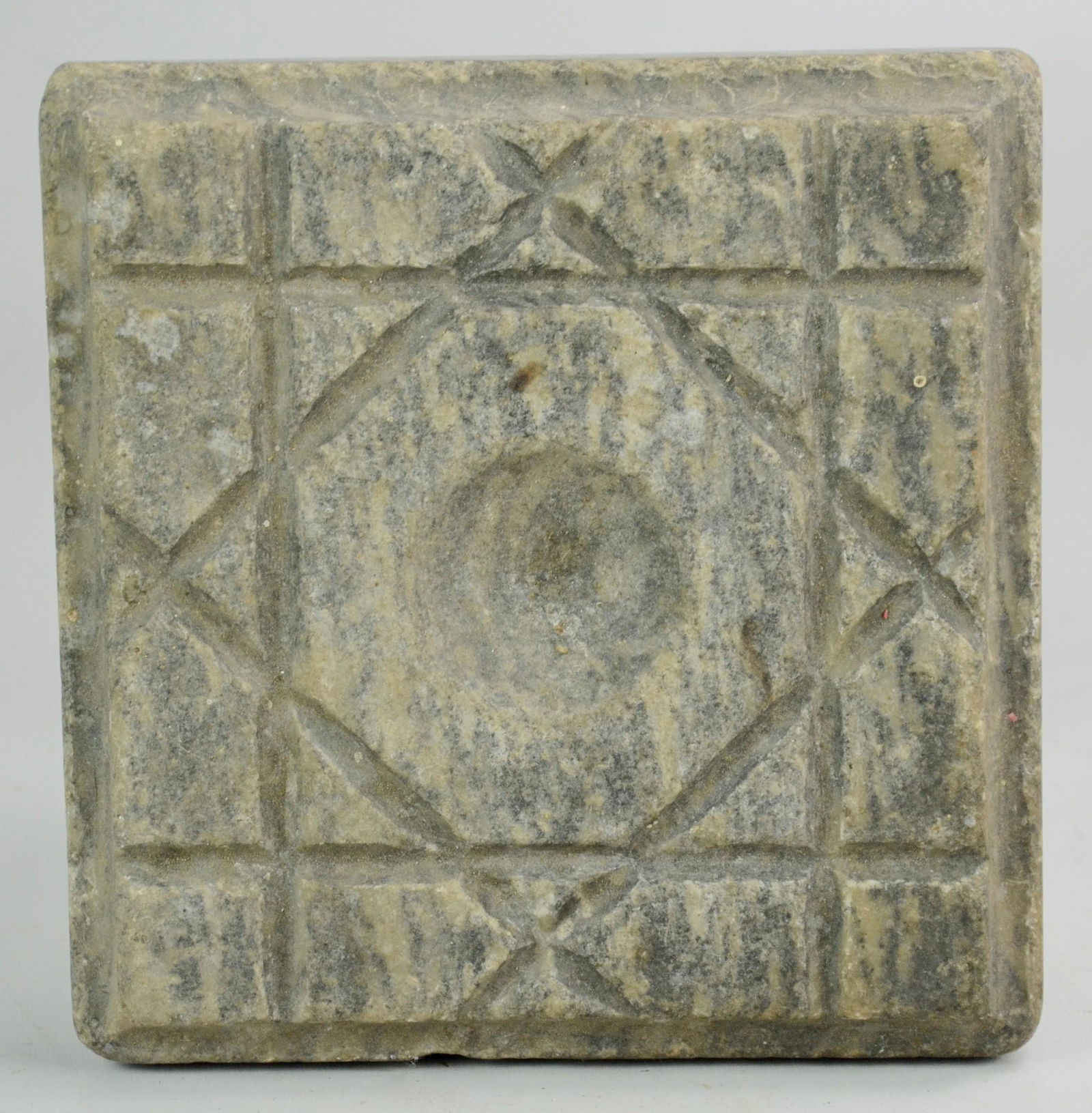 King of Prussia marble fireplace tool block, 7" square: King of Prussia marble fireplace tool block, 7" square, some chips on corners