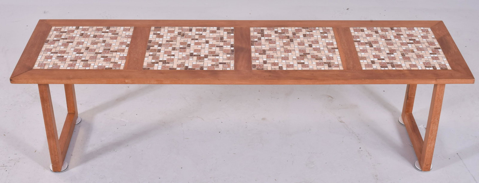 Danish Modern tile top coffee table: Danish Modern tile top coffee table, 4 square tiled sections on top, 16-1/2" h x 60-1/2" w x 16-1/2" d