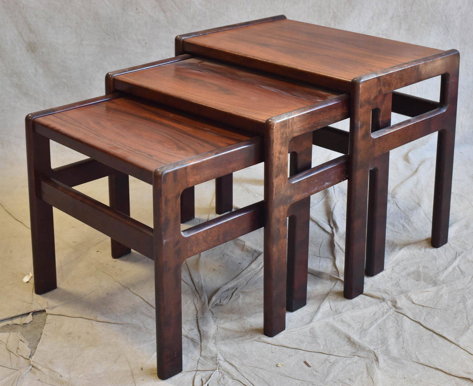 Dyrlund Modern Design rosewood nesting tables: Dyrlund Modern Design rosewood nesting tables, 21" h x 27" w x 16" d