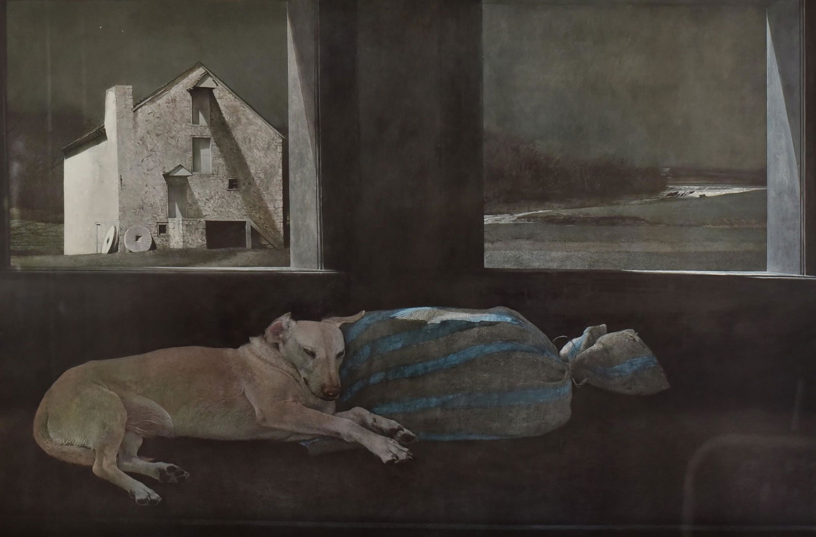 Andrew Wyeth Signed Collotype "Night Sleeper": Andrew Wyeth (American, 1917-2009) signed collotype "Night Sleeper", pencil signed, edition 29/300, 19-3/4" x 30" sight, framed 31-3/4" x 41-1/4", very good conditionNo fading. framed by Frame of Refe