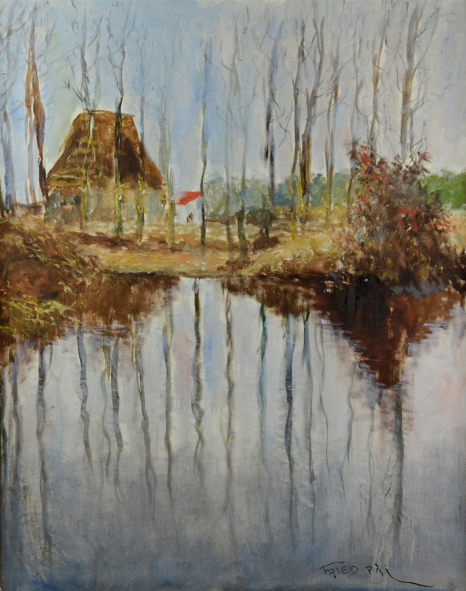 Pal Fried Hungarian Landscape Painting: Pal Fried (Hungarian, 1893-1976) Hungarian landscape painting, oil on canvas, signed "Fried Pal", 30" x 24", framed 32-1/4" x 26-1/4", excellent condition