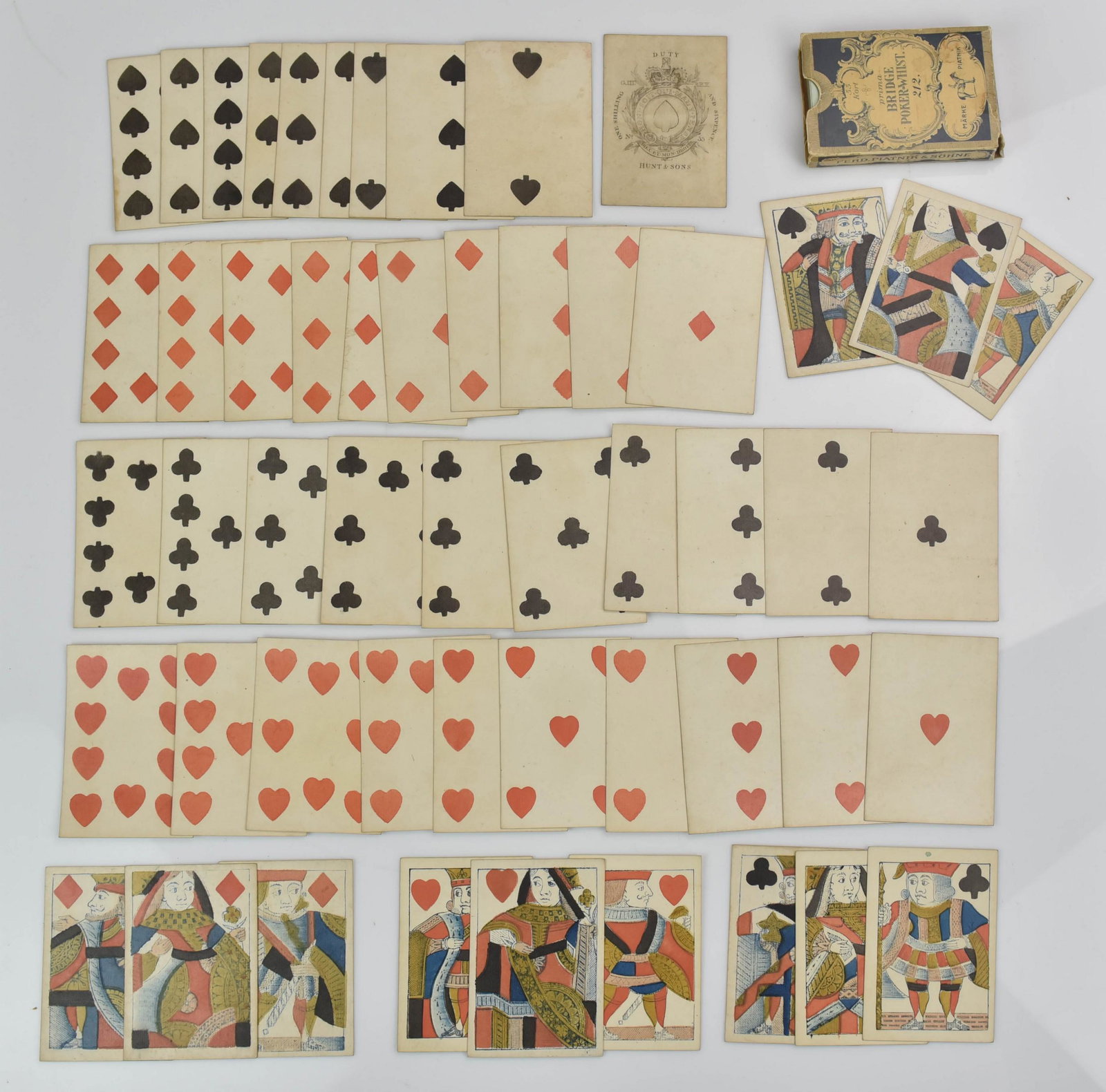 (2) Early Sets of Playing Cards: (2) Early sets of playing cards c/o set of Regency playing cards from Hunt & Sons, c. 1817, with a set of Prima Bridge Poker-Whist cards