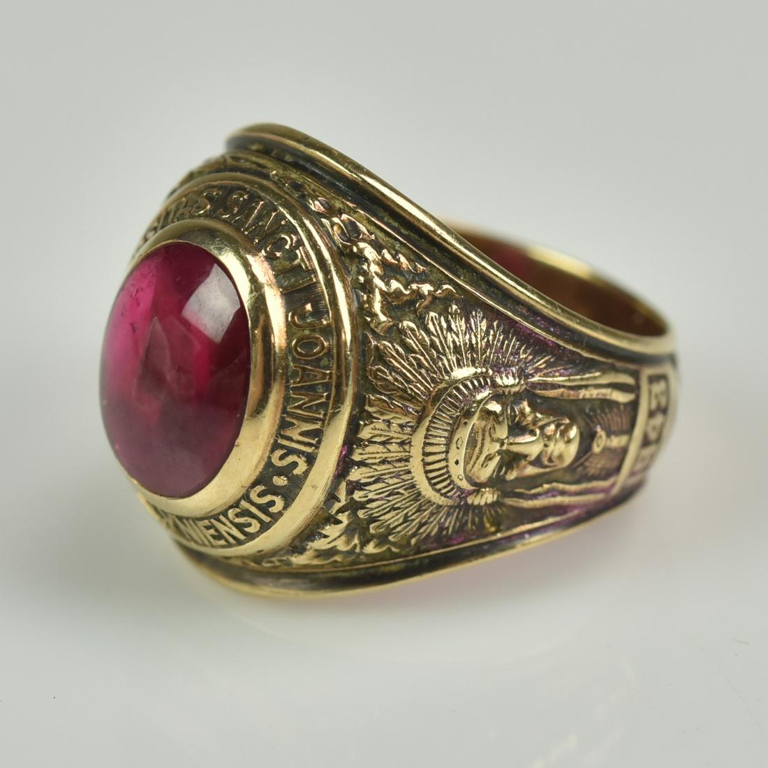 10K Gold Class Ring: 10K Gold Class Ring Universitas Sancti Joannis Brooklyniensis with Ruby Stone Size 10 (8.7 Dwt)