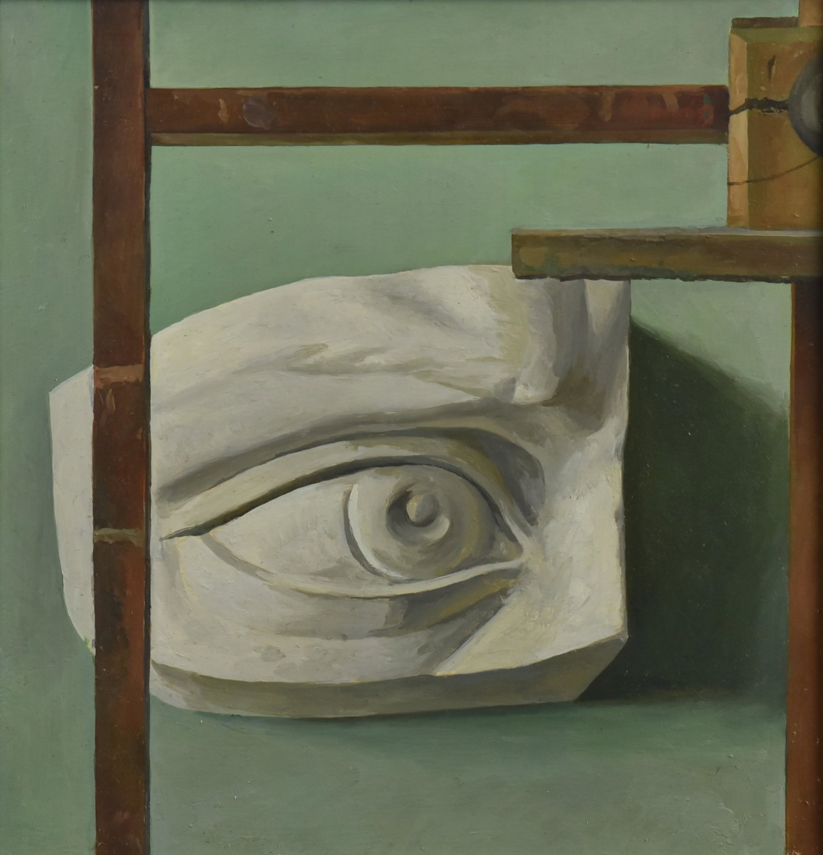 Mykola Likhanov Abstract Painting "Eye": Mykola Likhanov (Ukrainian, b. 1954) abstract painting "Eye", oil on board, signed " likhanov" in Cyrillic, 14" x 13-1/2", framed 17-3/4" x 17-1/2", good condition