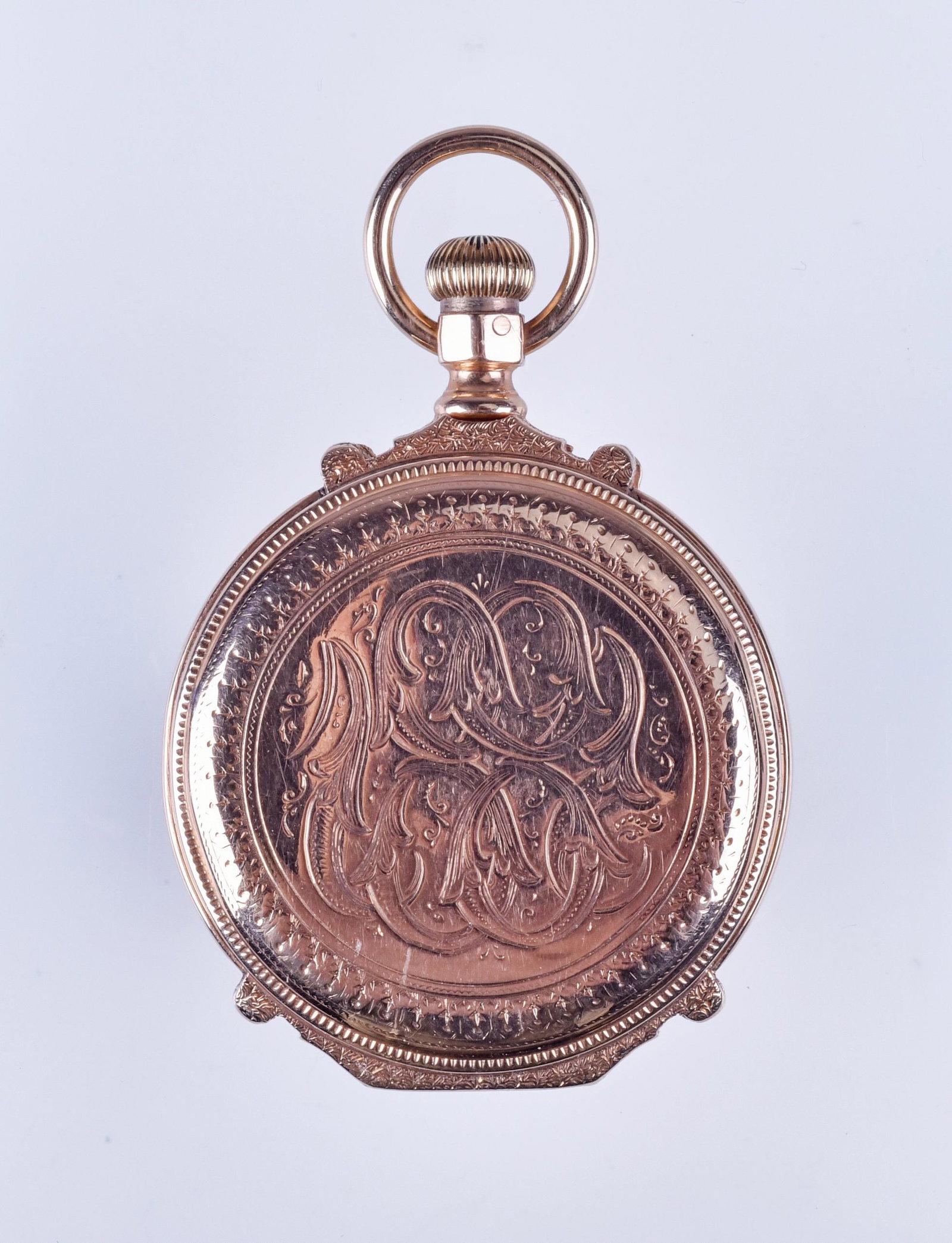 18K YG hunt case pocket watch, case only: 18K YG hunt case pocket watch, case only, converted to a pill box, would have accepted a 35mm movement, mono engraving on both covers, inscribed on cuvette, "Dr J Morton Boice, 4020 Spruce Street Phil