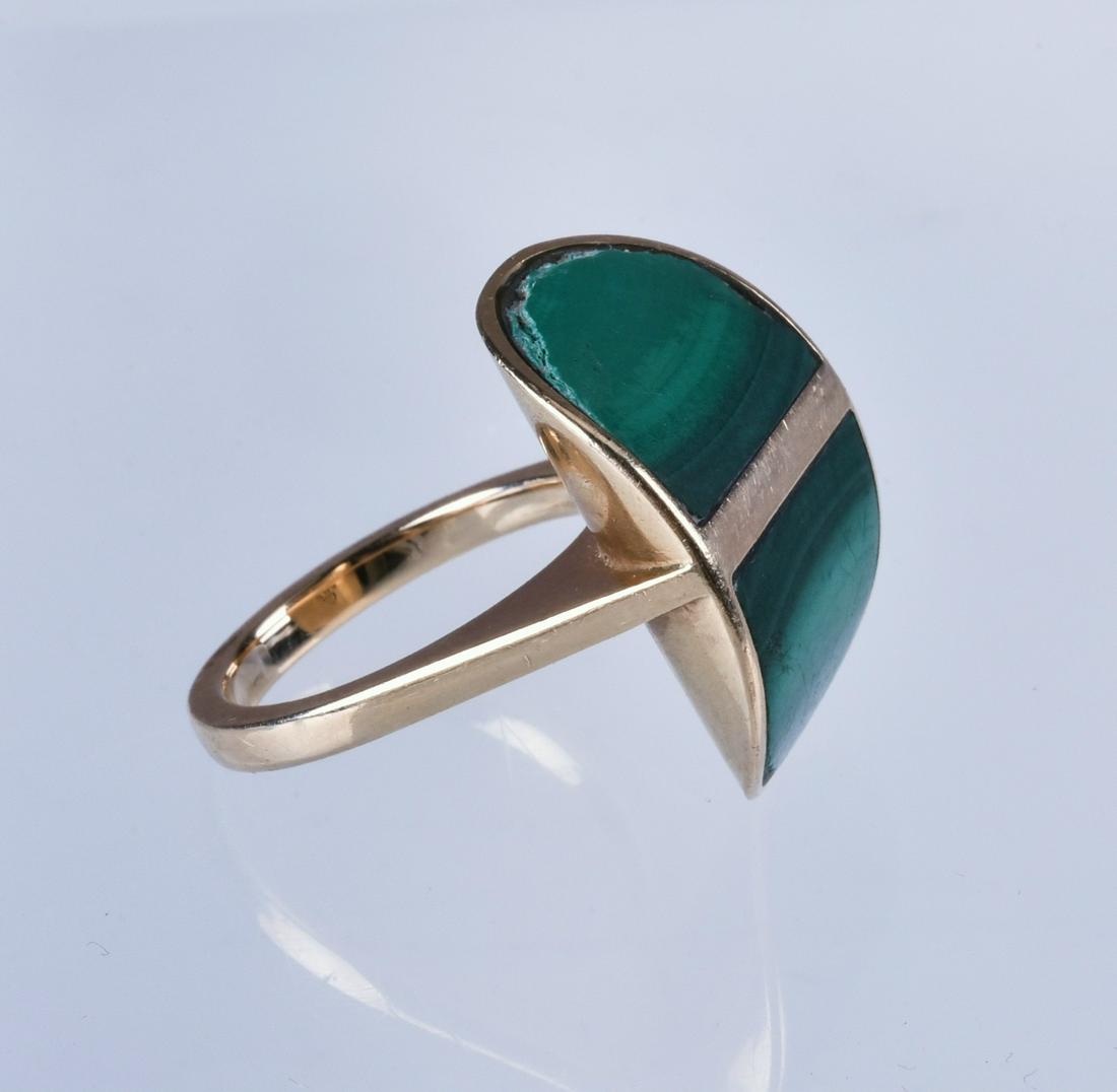 14K YG & malachite Jens Asby Modern Design ring: 14K YG & malachite Jens Asby Modern Design ring, size 7, 10.0 dwt
