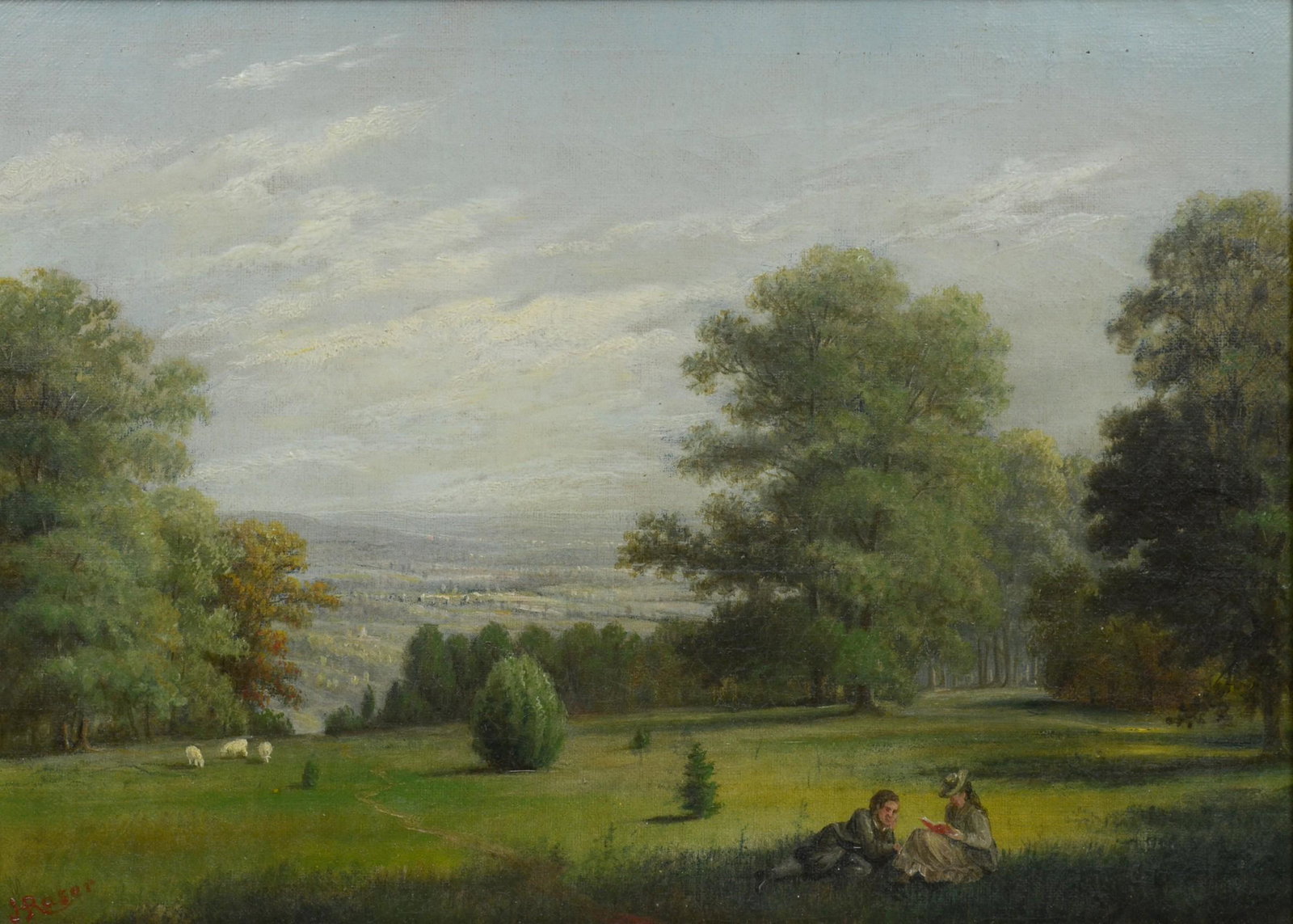 John Heyl Raser (Amer. 1824-1901), PA artist, painting: John Heyl Raser (Amer. 1824-1901), PA artist, painting "Cushon Hill, Berks County", oil on canvas, original gilt frame, signed J. Raser, provenance on back, 9-1/4" x 12-3/4", framed 14-3/4" x 18-1/4"