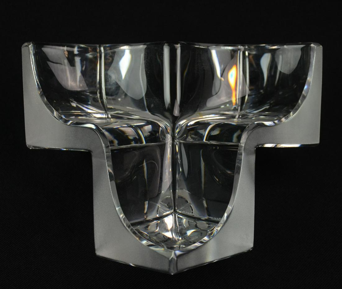Daum Crystal Cubist Dish: Daum crystal triple cube dish, clear & frosted glass, signed " daum France", approx 7-1/2" x 3-1/2" h