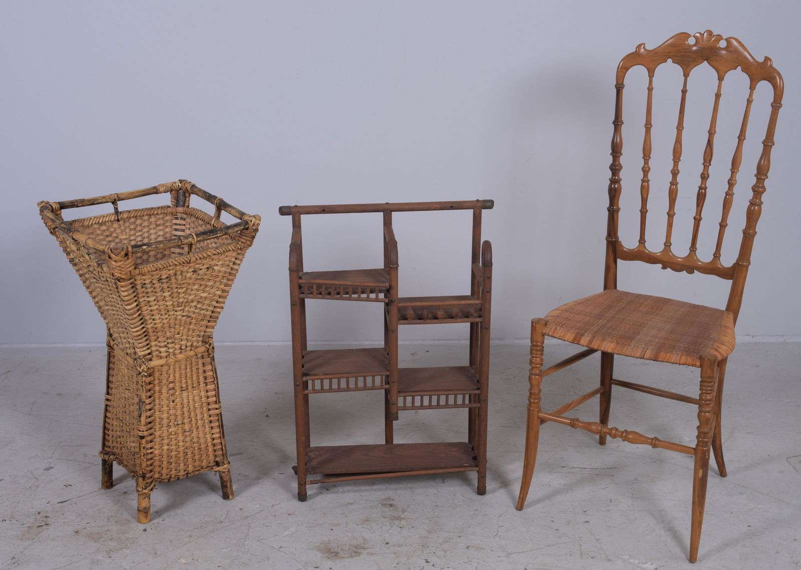Carved chair w/ thatched seat, wicker and bamboo (1 of 1)