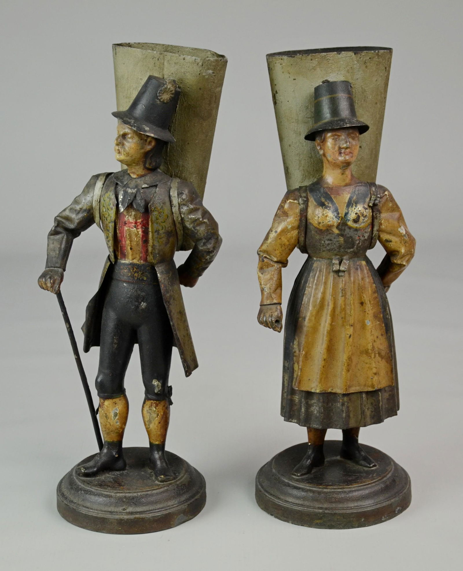 Pr Toleware Painted Figural Vases (1 of 1)