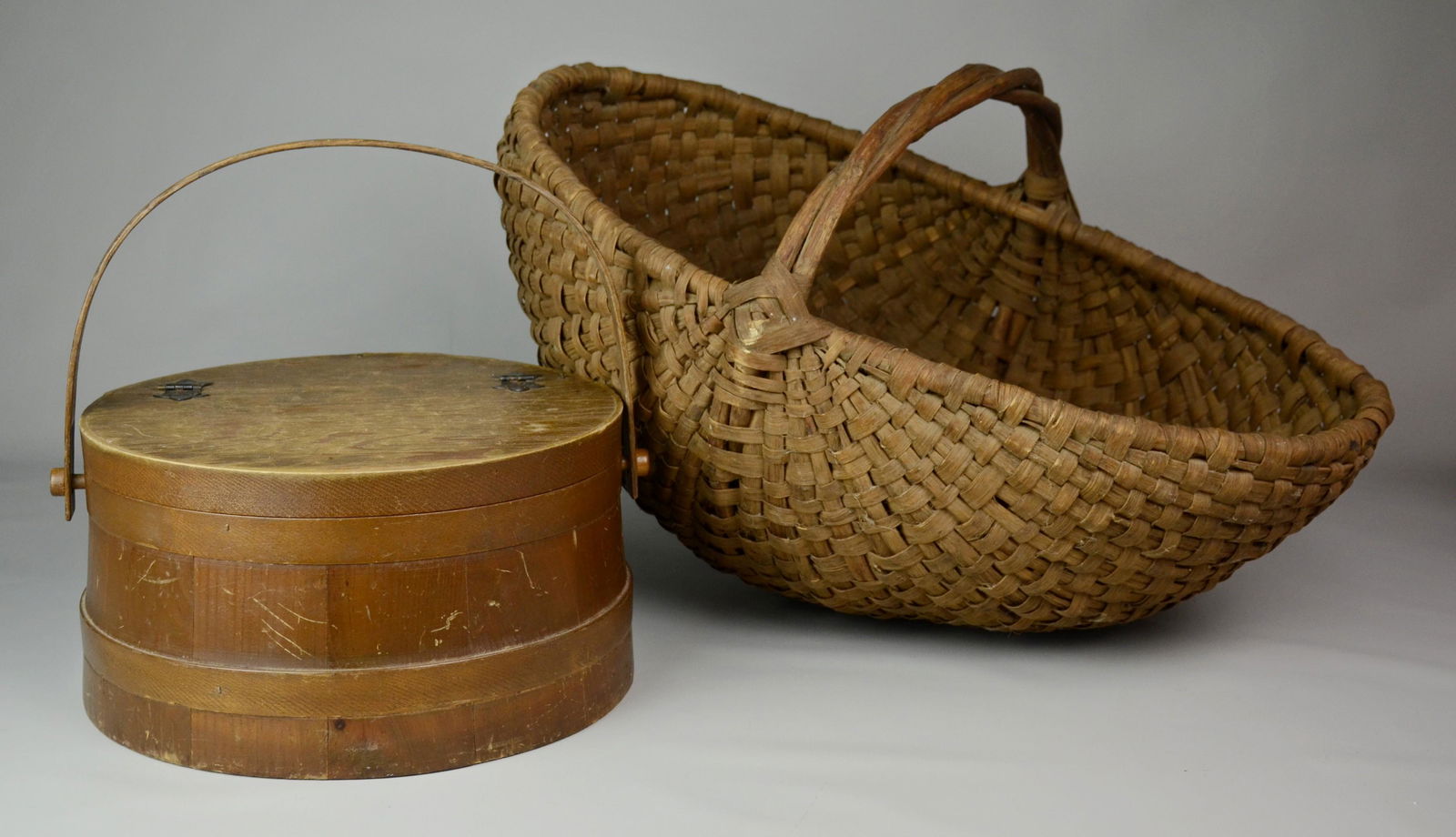 Woven Splint Gathering Basket and Staved Sewing Basket (1 of 1)