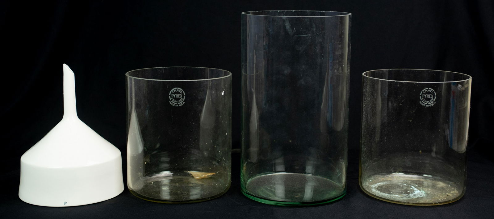 (3) Glass Cylinders and Porcelain Coors Funnel (1 of 2)