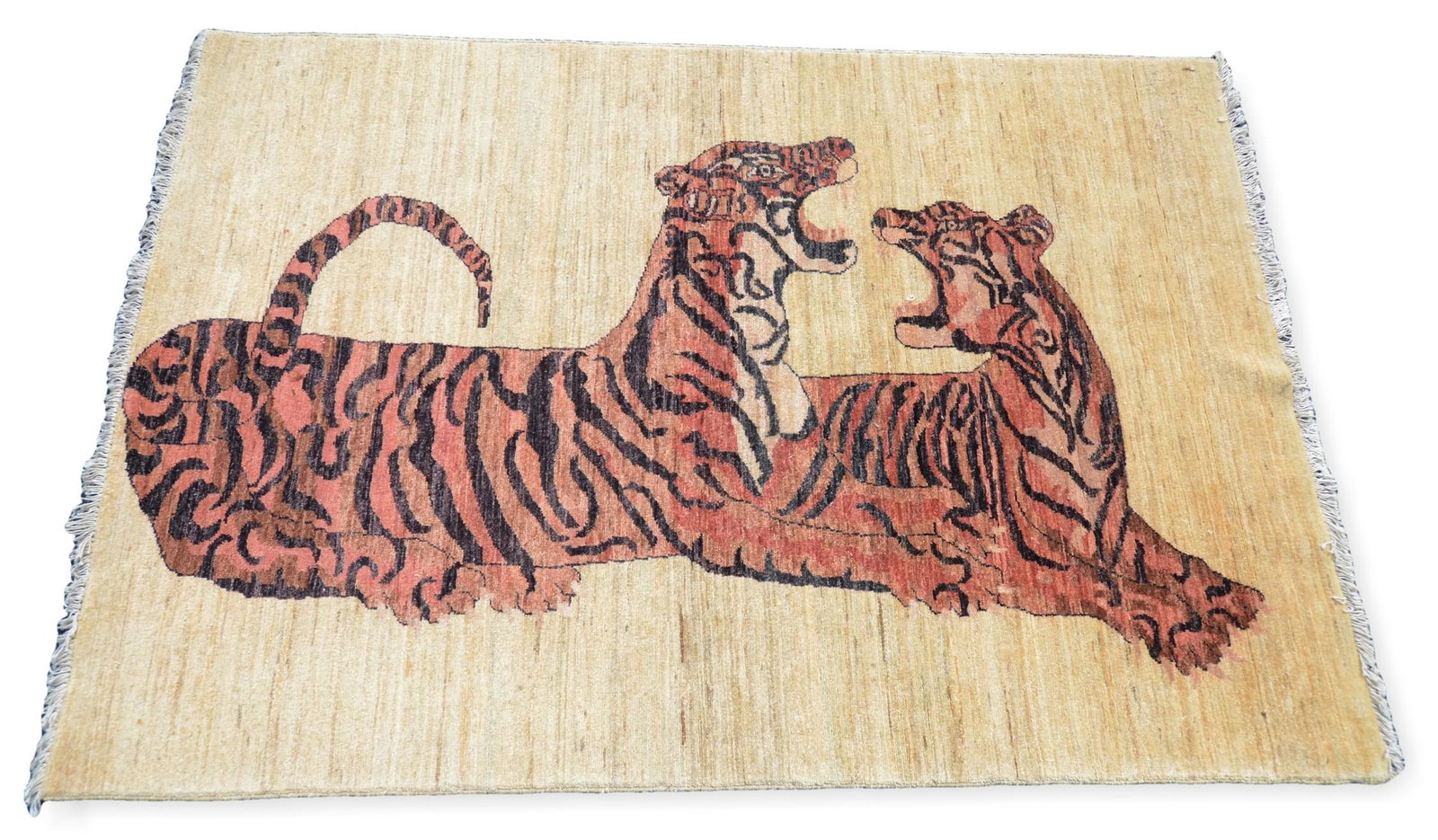 4'2" x 6" Pakistani folk rug w/tiger motif: 4'2" x 6" Pakistani folk rug w/tiger motif