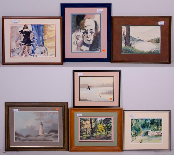 (7) Watercolour Paintings: (7) Watercolor paintings, artists include Clifford Crocker (2), May Sutherland, Glynn Moore, K.B. Willis, Harry Greaver, and Doris Duncan, largest 14" x 20", largest framed size 22-1/4" x 28-1/4", ver